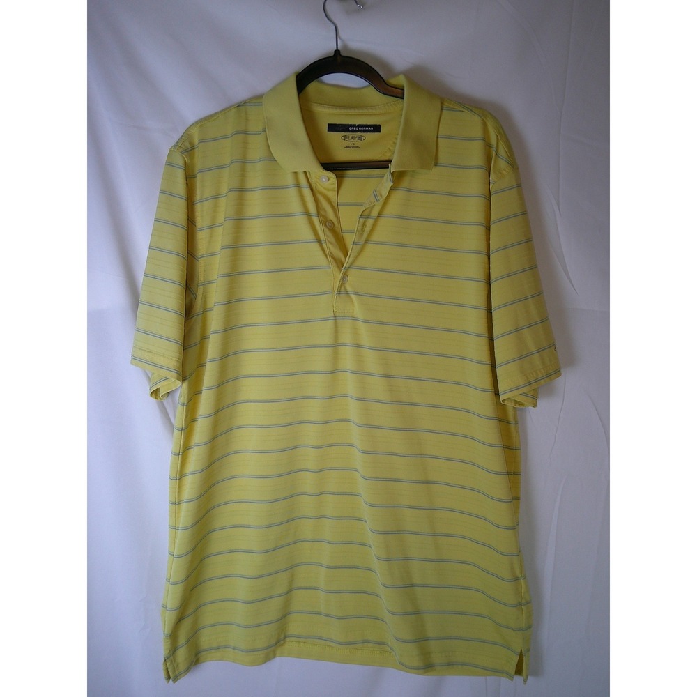 Greg Norman Play Dry Mens Large Yellow Striped Golf Polo Shirt‎ Short Sleeve L
